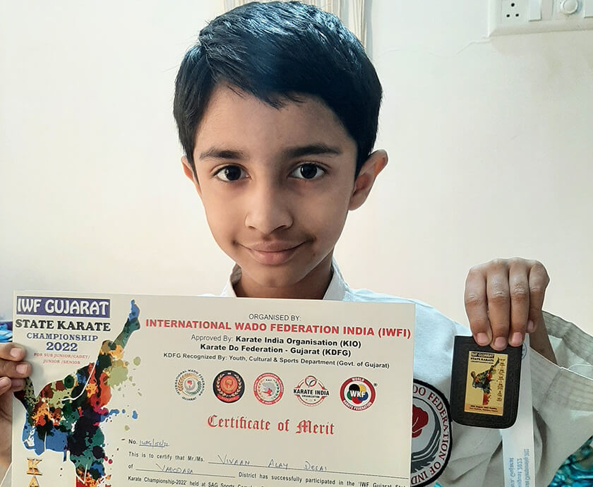 Vivaan Desai - Bronze Medal 3rd position in individual kumite in male, white belt on 28thAugust'22.