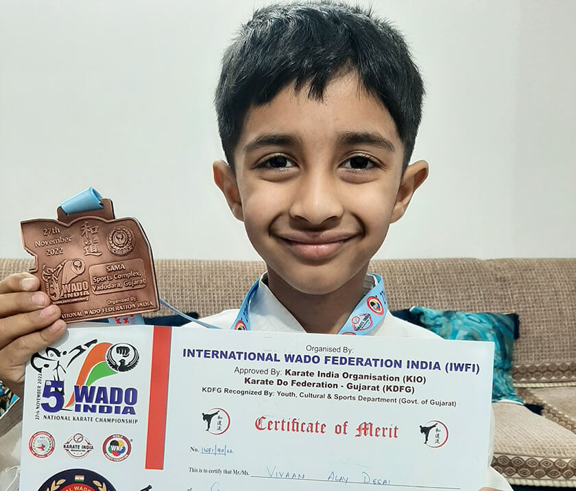 Vivaan Desai - Jr. KG won the 3rd Position in 5th Wado India National Karate Championship-2022 