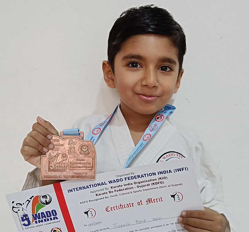 Jiyansh Naik - Jr. KG won the 3rd Position at the 5th Wado India National Karate Championship-2022 