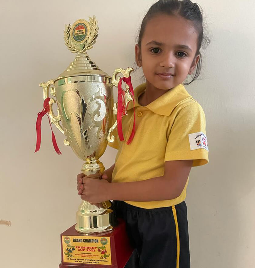 Jr. KG-E Jenny Chudiwala 1st Position in Kick Boxing President Cup 2022