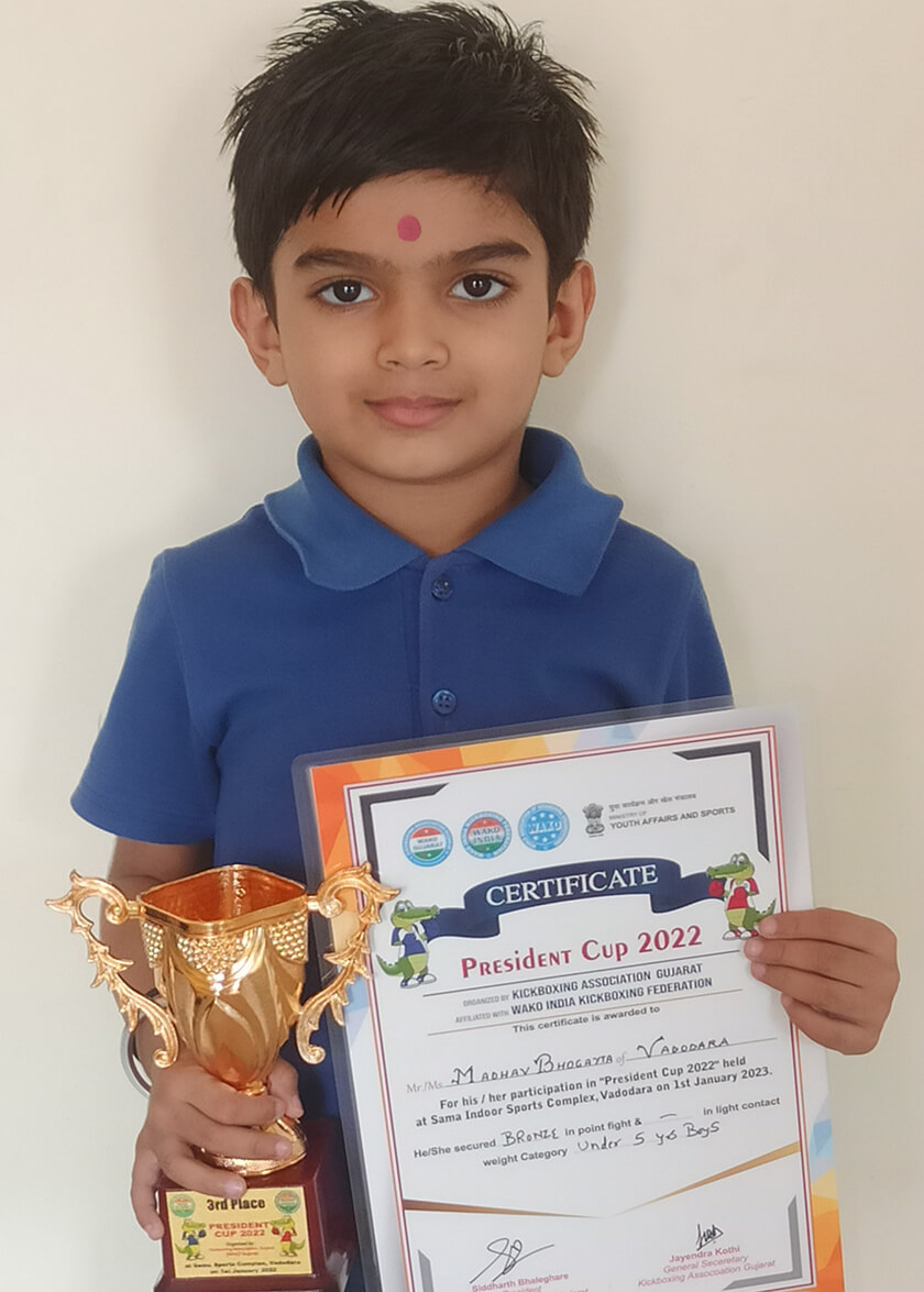 Madhav Bhogayta - Sr. KG-G 3rd Position in Kick Boxing President Cup 2022