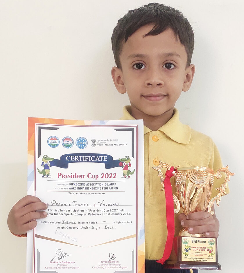 Prabhas Thomre Jr. KG-B Bronze Medal in Kick Boxing President Cup 2022