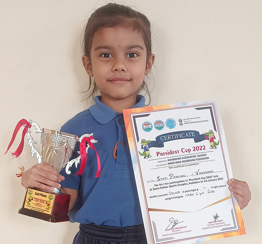 Stuti Panchal - Sr. KG-G 2nd Position in Kick Boxing President Cup 2022